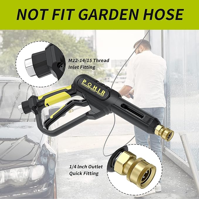 POHIR Pressure Washer Gun and Hose 3600 PSI, Pressure Washer Hose 50ft and Gun, 3/8" Quick Connect Swivel, M22 15mm/14mm Fittings, 30" Extension Wand & 7 Nozzle Tips - for Home & Outdoor Cleaning
