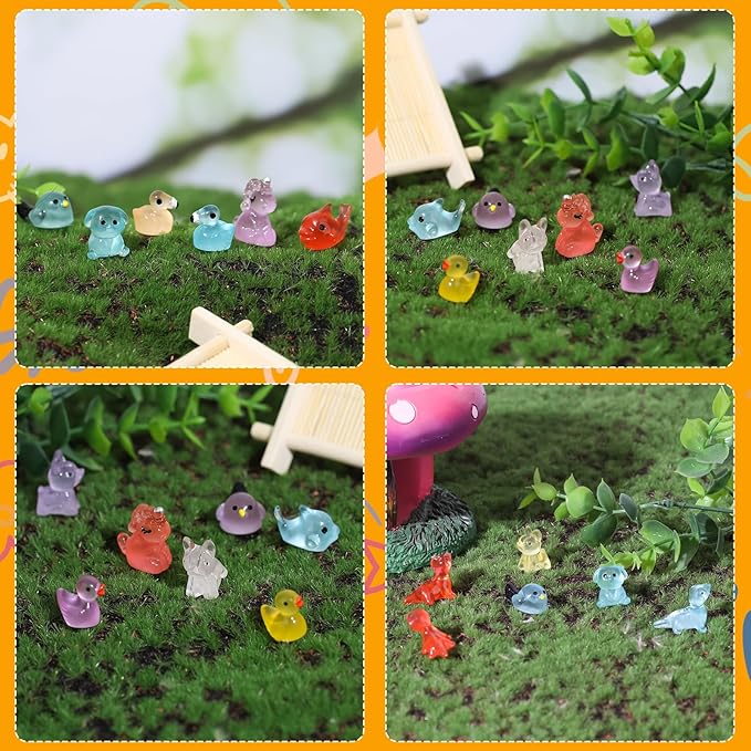 200 Pcs Tiny Resin Animals to Hide, Mini Luminous Resin Animals Bulk for Miniature Fairy Garden Accessories Micro Landscape Aquarium Cake Potted Plants Dollhouse Moss Patio Home Decor Crafts