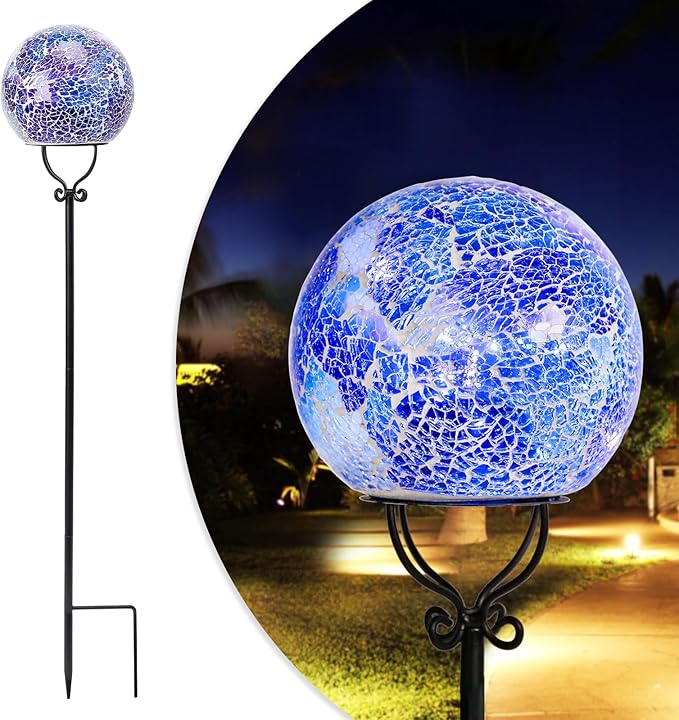 Solar Lights Outdoor Decorative Solar Mosaic Garden Stakes Cracked Glass Decorative Waterproof Outdoor Lights for Landscape Patio Yard Walkway Decoration Purple