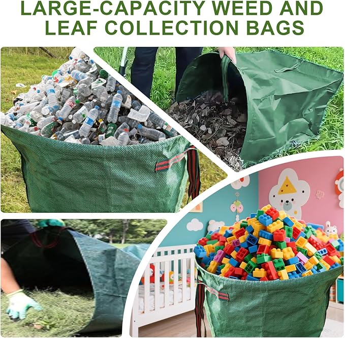 Garden Bags for Debris, 2-Pack 53 Gallon Lawn and Leaf Bags, Large Dustpan-Type Lawn Bag for Collecting Leaves, Reusable Yard Waste Bags, Leaf Bag for Party, Laundry, Camping & Yard Waste Loading