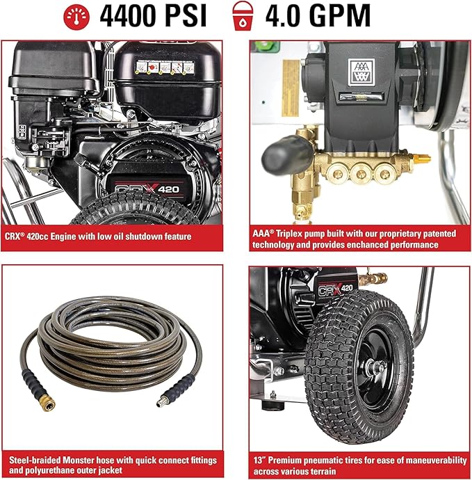 Simpson Cleaning ALWB60825 Aluminum Gas Pressure Washer Powered by Simpson, 4400 PSI at 4.0 GPM 60825