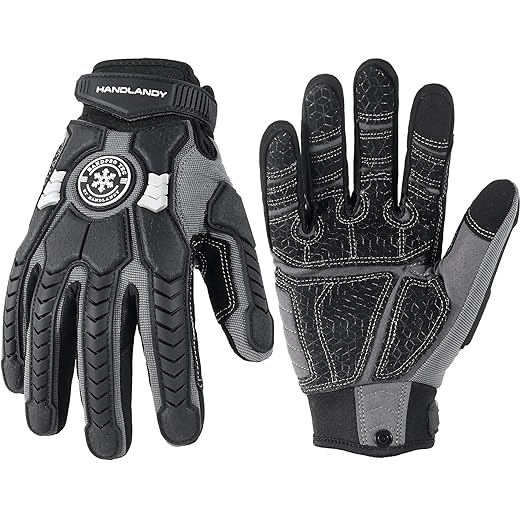 HANDLANDY Winter Water Resistant Work Gloves for Men, Insulated Heavy Duty Impact Glove for Cold Weather (Black-insulated, 2X-Large)