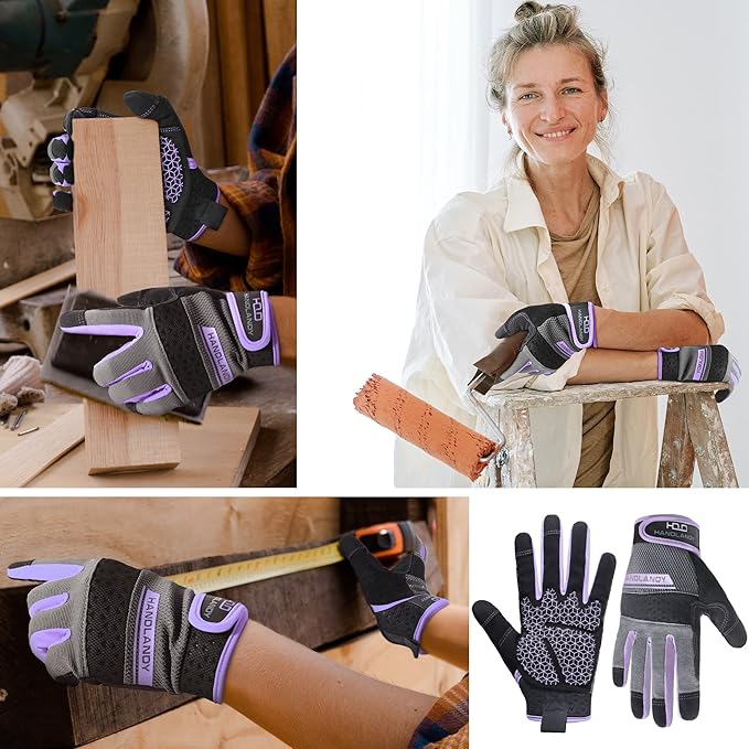 HANDLANDY Women Safety Work Gloves Utility Touch Screen Working Grip Glove for Yardwork Gardening Breathable Mechanic Gloves