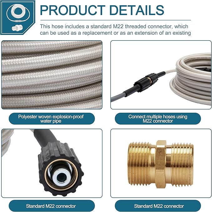 3700 PSI,50ft Pressure Washer Hose Bundle with 7106686 Outlet Connector, Replacement for Simpson Cleaning 40226, Compatible with Most Pressure Washers
