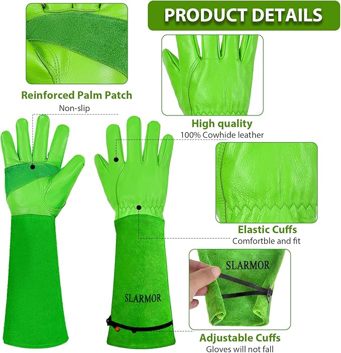Long Gardening-Gloves Women/Men-Thorn proof Rose Pruning Heavy Duty Gauntlet-L