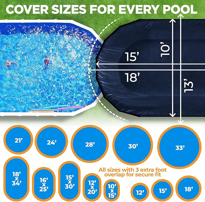 10 x 15 ft Oval Pool Covers for Above Ground Pools, Oval Winter Pool Cover, Swimming Pool Cover, Keeps Out Debris, Cold and UV Resistant, Supreme Mesh, Navy Blue