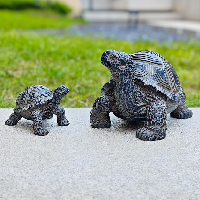 2 Pcs Turtle Outdoor Statue Tortoise Garden Figurine Outdoor Decor Sculpture Ornament, Resin Decorations Patio Lawn Yard Housewarming Mom Gifts