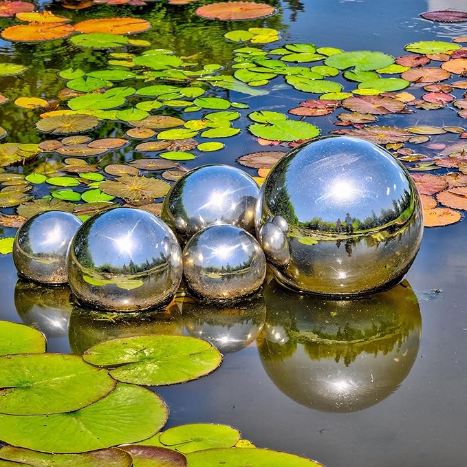 uxcell Gazing Ball 8 Inch 200mm Reflective Sphere Polished Hollow Ball, Stainless Steel Gazing Globe Mirror Ball for Home Outdoor Decoration, Silver Tone