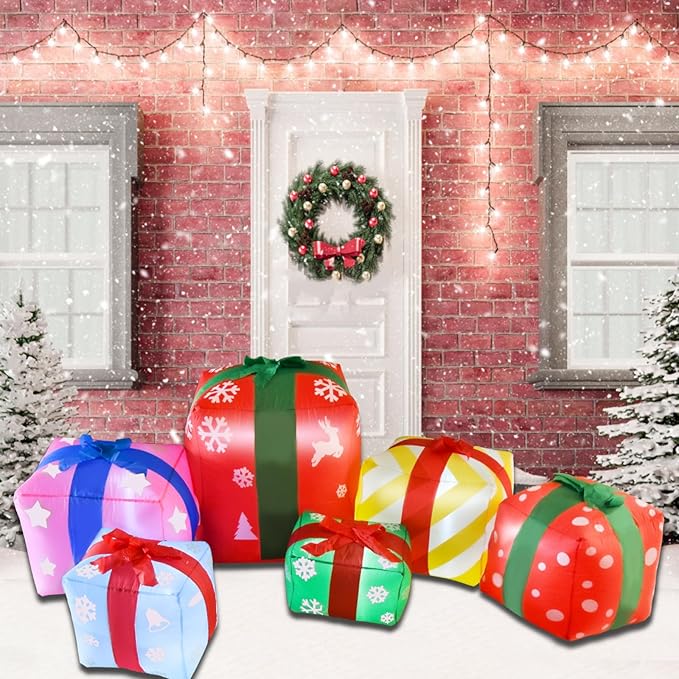 ZXSWONLY 8 FT Inflatable with 6 Multicolor Gift Boxes, Christmas Blow-up Yard Decorations Build in LED for Xmas Party Indoor, Outdoor, Yard, Garden, Lawn Decor