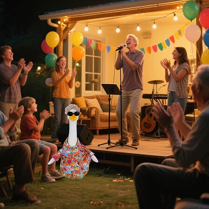 JIAYAN Porch Goose Outfits Outdoor Decoration: 3Pcs Funny Hip Pop Costume with Wigs Sunglasses Set 23"/ 17" Lawn Goose Statue Clothes for Theme Party Garden Patio Yard