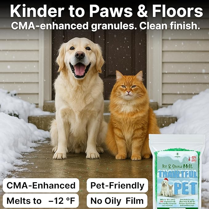 Thawtful Pet Safe Ice Melt – Pet Friendly Ice Melt, Snow Melt – Green Granules with CMA, Melts to −12°F (−24°C) - Driveway Salt & Sidewalk Salt for Ice (1 qt. - 2.2 lb.)