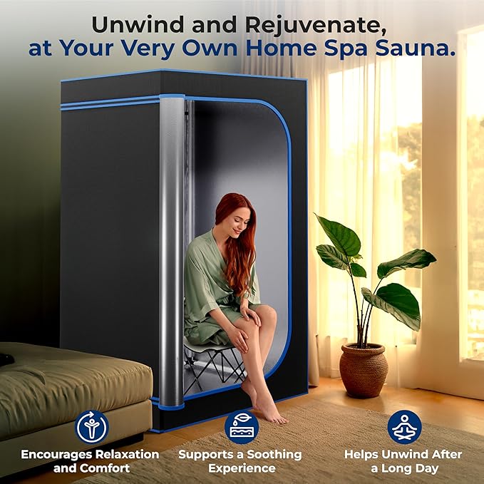 SereneLife Portable Steam Sauna for Home with 4L Steamer, Folding Chair, Remote Control, 9 Heat Levels, Compact Indoor Sauna Tent, Personal Spa, 71" x 35