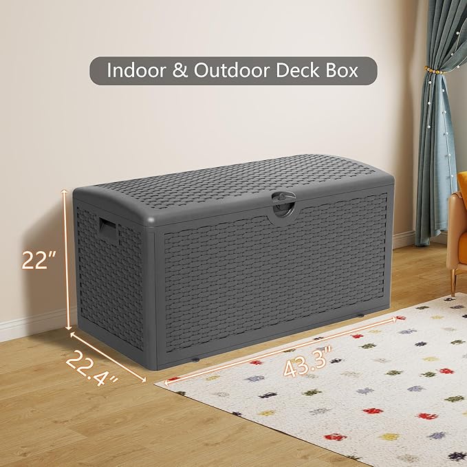80 Plus Gallon Resin Deck Box, Waterproof Outdoor Storage Bin for Patio, Poolside, and Garden, Lockable & UV-Resistant, Ideal for Small Spaces, Black