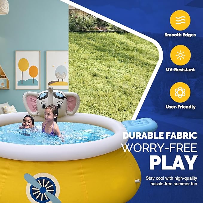 DIMAR GARDEN 6ft x 29in Inflatable Swimming Spray Pool, Outdoor Round Air Top Ring Elephant Pools