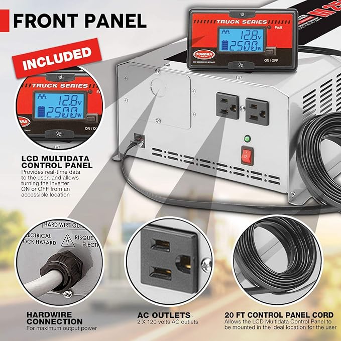 Tundra M Series - Truck Power Inverter - Modified Sine Wave 2500W / 12 Volts DC to 120 Volts AC - M2500