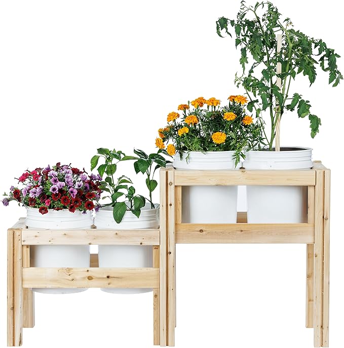 Greenes Fence Two-Tiers Four Bucket Elevated Cedar Wood Garden Frame, 54 in. x 16 in. x 30 in. - Made in USA with North American Cedar