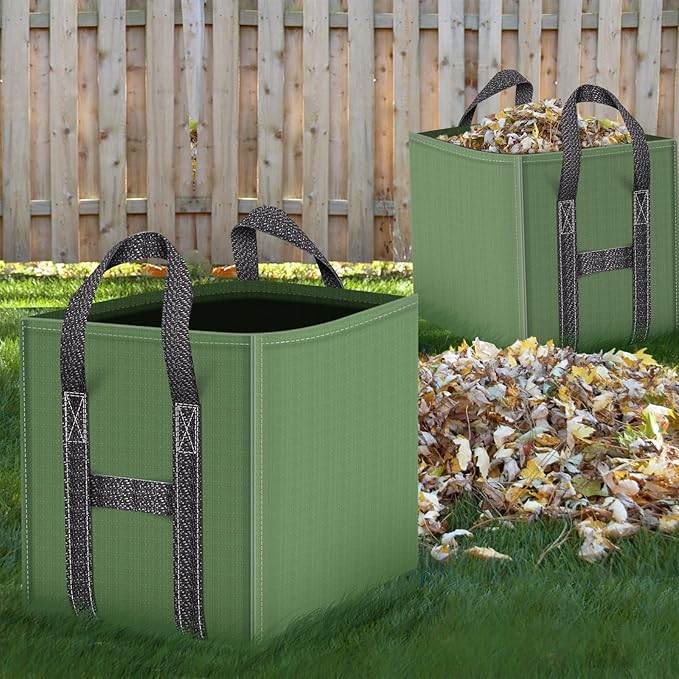 2-Pack 66 Gallons Reusable Yard Waste Bags, Upgrade Heavy Duty Foldable Garden Leaf Bag Lawn Bags Trash Bag Waste Container, Keep Upright (25.5" L × 25.5" W × 27.5" H)