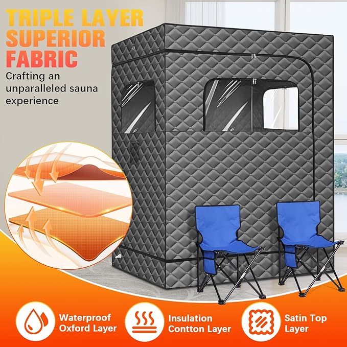 Upgraded Portable Steam Sauna, Portable Sauna Box for Home, Home Sauna Tent Full Body, 1200W 3L Steam Generator, 99 Minute Timer, Folding Chair, Remote Control Included(Grey)