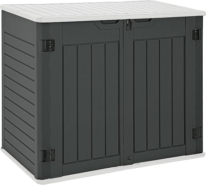 YITAHOME Outdoor Horizontal Storage Sheds w/o Shelf, Weatherproof Resin Tool Shed, Multi-Opening Door for Storage of Bike, Trash Cans, Garden Tools, 35 cu ft, Waterproof, Lockable, Dark Gray
