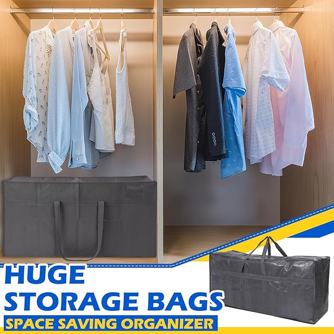 4 Pcs Large Moving Bags with Zipper and Handles Foldable Storage Duffle Bags Heavy Duty Extra Large Totes for College Dorm Travel Clothes Blankets Bedding Moving(66 Gallon,Gray)