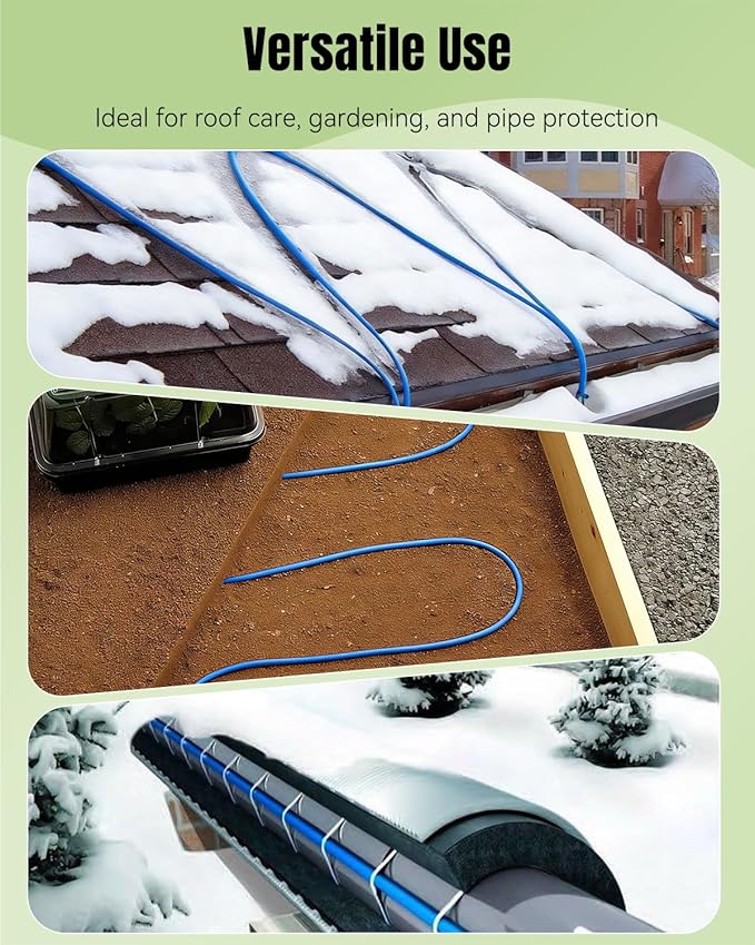 Pawfly 26 ft Soil Heating Cable with Built-in Thermostat & Plug, Electric Soil Warming Cable Heat Cable for Cold Frames Greenhouses Vegetable Garden Containers, Heating Cable for Plants Seed Growth