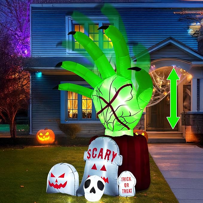 Garma 8.6 FT Halloween Inflatables Decorations Outdoor - Zombie Hand Animated Blow Ups Yard Decoration Animatronic Inflatable with Built-in LEDs for Halloween Party, Yard, Garden, Lawn Decor
