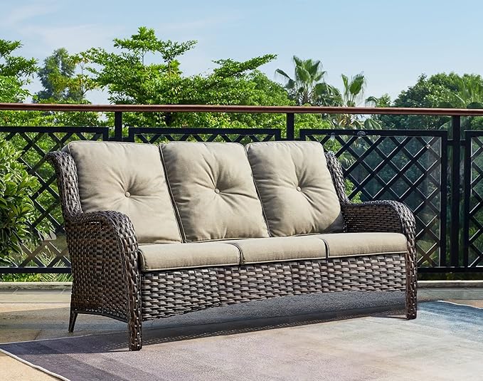 HUMMUH Outdoor Patio Furniture 6 Pieces Furniture Set Wicker Outdoor Sectional Couch with Patio Swivel Glider Chairs,Side Table,Ottomans for Patio