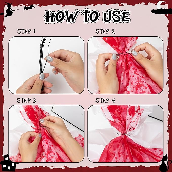 CNhoqc Halloween Lawn Leaf Bags - 8Pcs Halloween Bloody-Themed Thick Plastic Garbage Bags with Twist Ties, Fall Yard Leaf Trash Equiement, Reusable Plastic for Garden Outdoor Decorations Party Favor