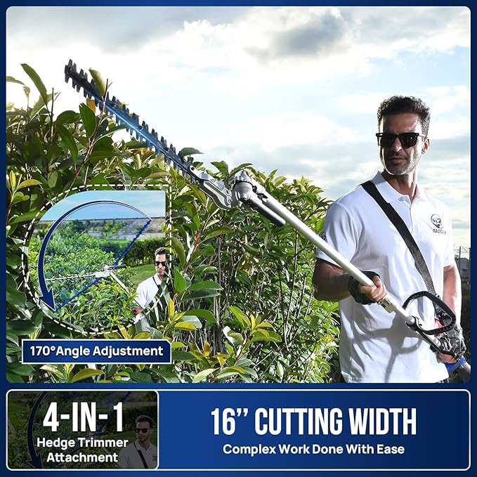 Wild Badger Power 40V Brushless Weed Wacker, String Trimmer/Edger, Hedge Trimmer and Brush Cutter Blade, Pole Saw, Attachment Capable 4-in-1 Multi-Tool Kit with 1 * 40V 4Ah Battery and 1*Charger