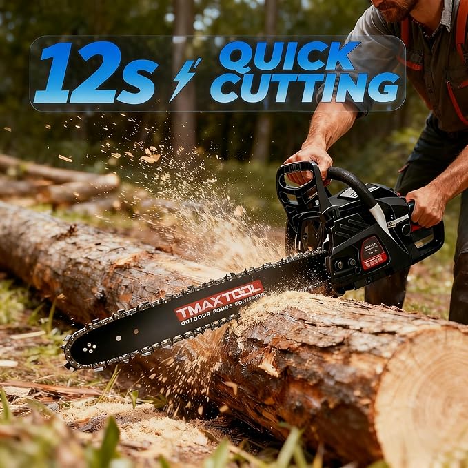 62cc Gas Chainsaw, 3.5-HP, 20 Inch Chain Saw, Gas Powered Chainsaws, 2-Stroke Gasoline Power Chain Saws with Automatic Oiler for Wood Cutting, Easy-Start, Black