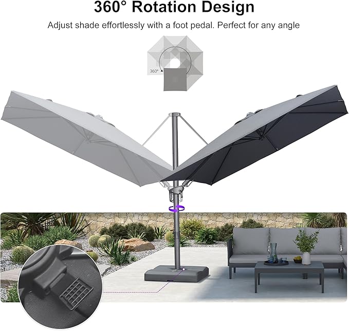 PURPLE LEAF 8' X 8' Left-Right Tilting Outdoor Patio Umbrella Swivel Offset Cantilever Rectangle Aluminum Umbrella with UV Resistant Heavy Duty for Deck Pool Patio Backyard, Graphite Grey