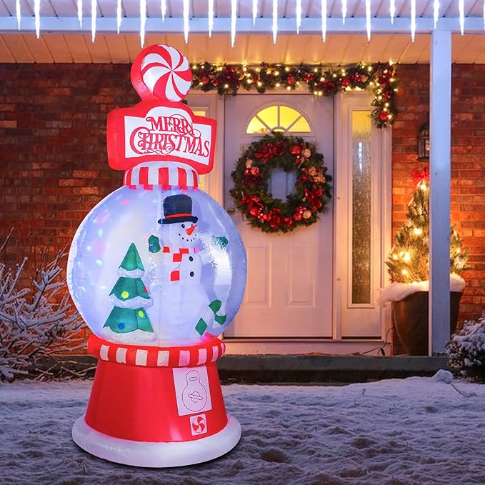 MUMTOP 8FT Snowglobe Inflatable Christmas- Inflatables Outdoor Decorations - Snowman and Christmas Tree Inflatable with Led Lights for Outdoor Party Garden Decoration