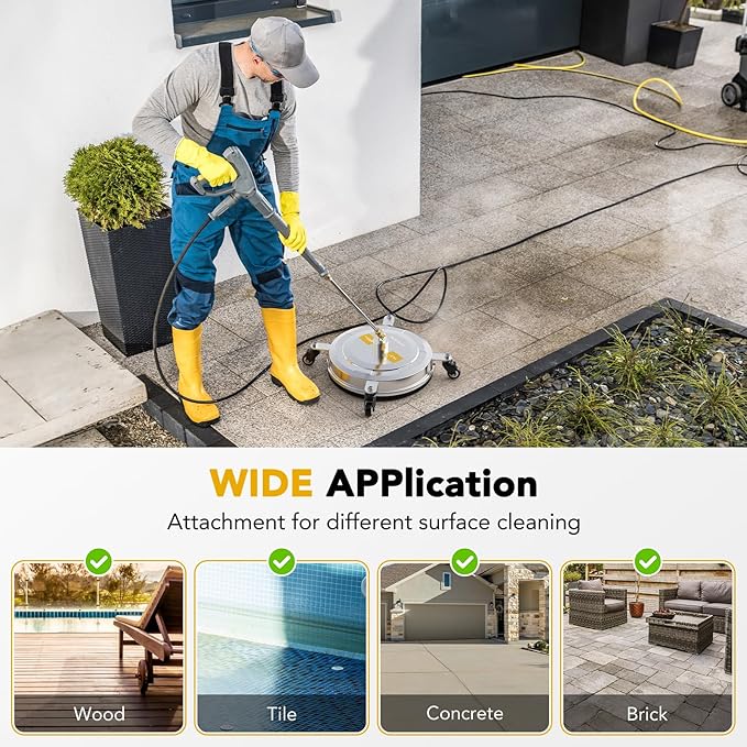 EVEAGE 14.5" Pressure Washer Surface Cleaner E006, Upgraded Stainless Steel Pressure Washer Accessories 4 Weels & 1/4" Quick Connector, 4,000 PSI Power Washer for Driveways Sidewalks Patios Cleaning