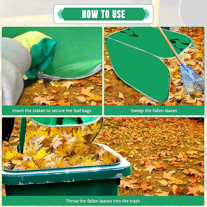 PUNCHMAN Leaf Collector - 80 Gallon Pop up Foldable Leaf Bags with Handles, Collapsible Trash Can for Leaf Clean up and Picker, Reusable Yard Waste Bags with Golves, Garden Tools