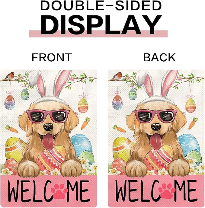 Golden Retriever Garden Flags for Outside Set of 12, Puppy Dog Welcome Garden Flags 12x18 Double Sided for All Seasons and Holidays, Spring Easter Yard Lawn Flags for Farmhouse Outdoor Decor