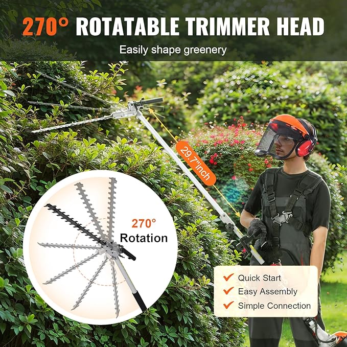 VEVOR 33CC 2-Cycle 5-in-1 Gas Powered Chainsaw with Extension Pole, All-in-One Trimmer Set with Hedge Trimmer, Weed Eater, Brush Cutter, Edger, and Pole Saw for Garden, Lawn, and Tree Maintenance