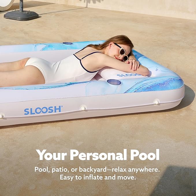 SLOOSH Inflatable Tanning Pool Lounger Float, 70" x 46" Pool Floats Adult with Pillow, 4 in 1 Suntan Tub Raft Floatie,Sunbathing Bed Lounge for Water Blow Up Ball Pit Party Gifts