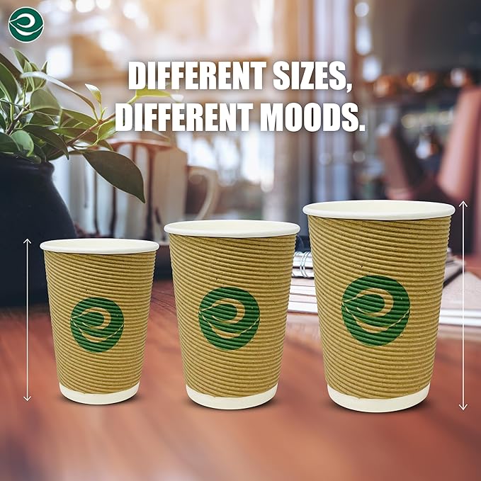 ECO SOUL 12oz Compostable Ripple Cups (50 Pack) – Biodegradable Paper Cups, Non-Toxic Disposable Cups for Hot Drinks, To-Go Coffee Cups, Eco-Friendly & Ripple Paper Cups