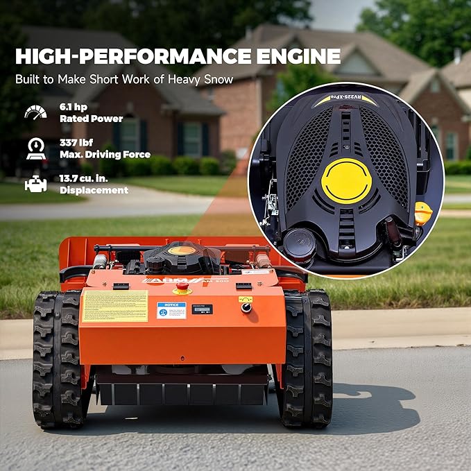 AHM Lawn Mower with Snow Plow, Remote-Controlled Grass Cutter & Snow Blower with 19.7" Cutting Width, Zero Turn Electric Grass Trimmer with 0.8"-5.9" Height Range 45° Max Slope 1094yd Remote Range