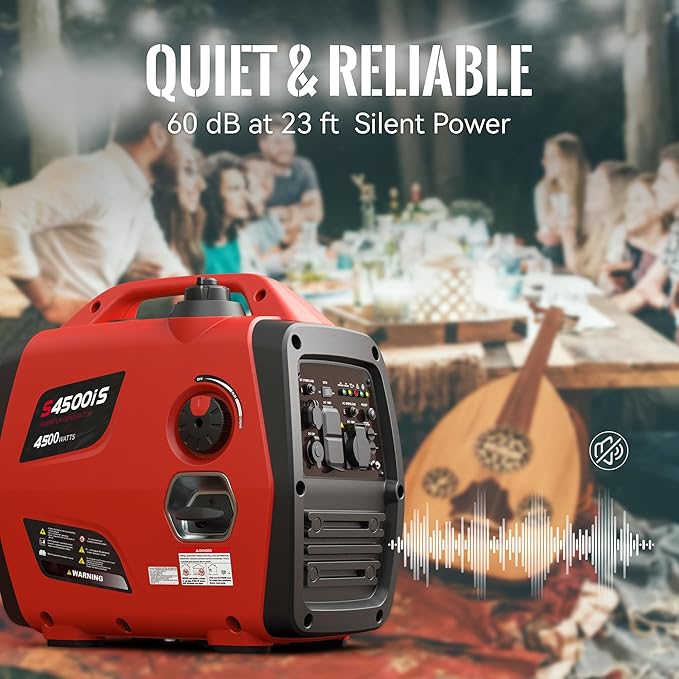 4500W Portable Generator Super Quiet Inverter Generator Ultra Lightweight for Home Backup Outdoor Camping, CO Sensor Protect, EPA, ECO Mode (4500W+CO Sensor)