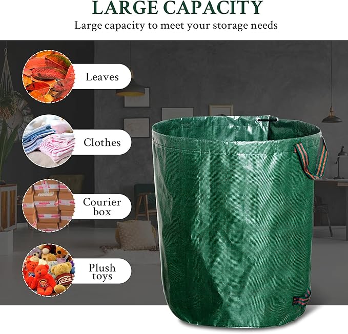 kingsea 2 Pack Reusable Garden Waste Bags,Heavy Duty Yard Waste Bag with Dual Handles,Lawn Pool Garden Leaf Bag for Collecting Leaves Grass Clippings Yard Debris (72 Gallon)