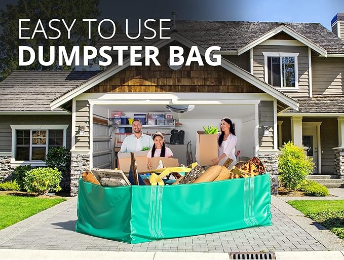 Skywin Dumpster Bag, 2 Pack Foldable and Reusable Trash Bag for Waste Management, Multiple Times Use During Renovations Tear Resistant and Can Hold Up to 3,500 lbs (Green)