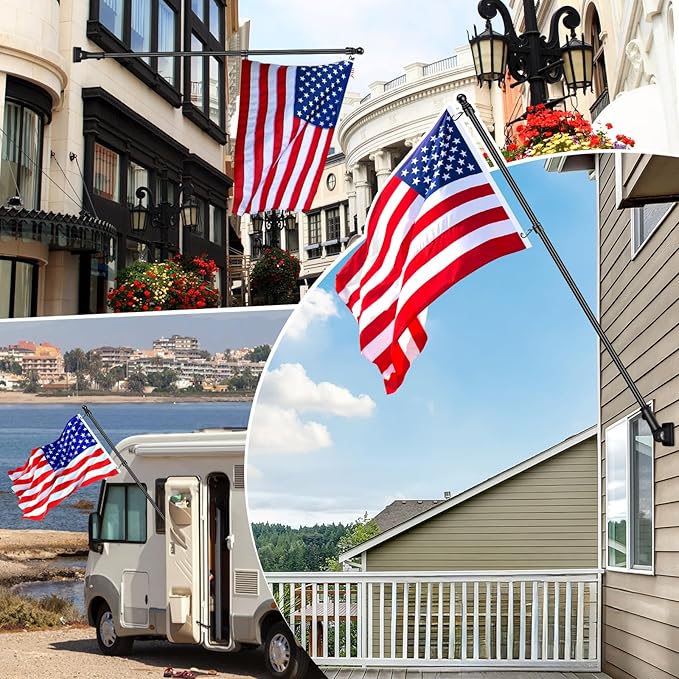 6 FT Flag Pole Kit with Mutil-Position Adjustable Bracket & Spinning Flagpole Rings, 1" Thicken Stainless Steel Metal Flag Poles for 3x5 Flag Outside House Wall Post Mount (6 FT, w/180° Black Bracket)