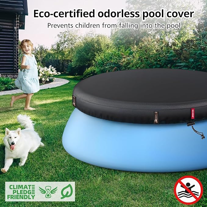 QH.HOME 6ft Round Inflatable Pool Cover for Above Ground Pools, Stock Tank Cover Protector with Attachment, One Piece Tear Resistant Round Hot Tub Cover, Wind and Dust Resistant, Fit Small Pool Cover