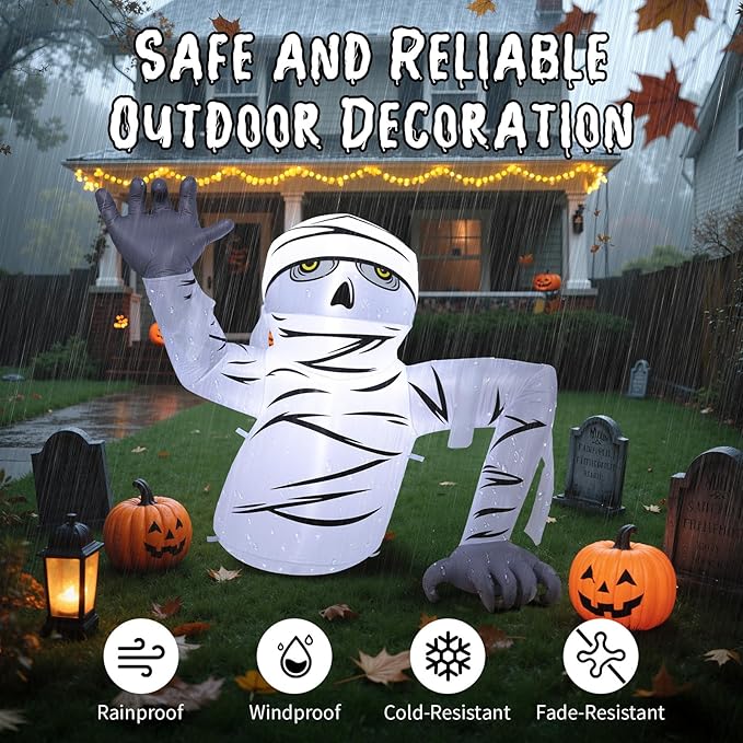Dawdix 5.2FT Halloween Inflatable Groundbreaker Mummy Outdoor Decorations, Blow Up Yard Decoration Inflatable Mummy with Built-in LEDs for Halloween Party Indoor Outdoor Yard Garden Lawn Decor