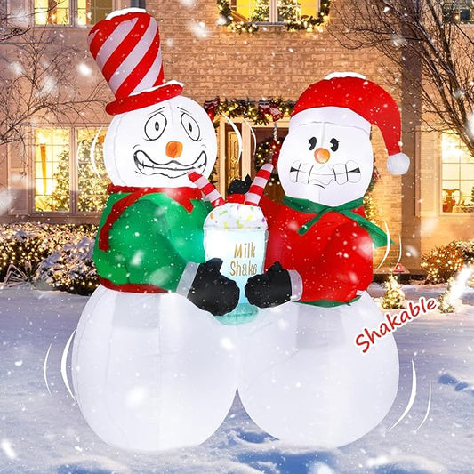 Elegear 6FT Animated Christmas Inflatables Outdoor Decorations, Shivering Snowman Inflatables Built-in LED Lights, Two Funny Snowmen Christmas Blow Up Yard Decorations for Xmas Party Indoor Outdoor