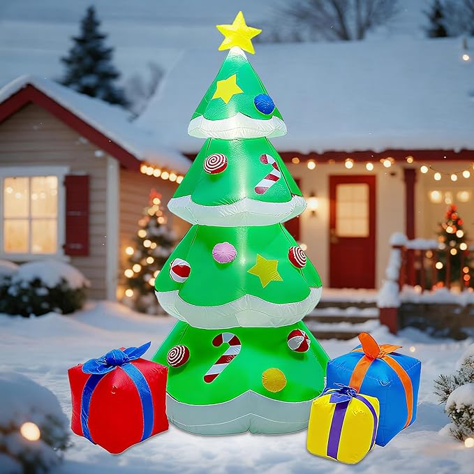 DR.DUDU 7 FT Inflatable Christmas Tree with Led Lights, Lighted Christmas Tree for Blow Up Yard Decoration, Indoor Outdoor Yard Garden Christmas Decoration