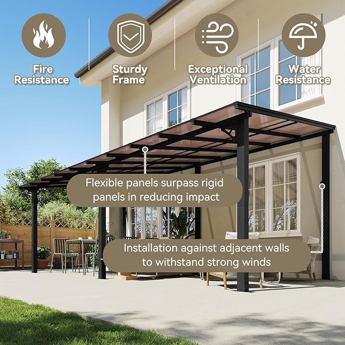 Aoxun 20' x 10' Gazebo for Patio, Gazebo Pergola with Sloped Roof, Large Wall-Mounted Heavy Duty Awnings, for Backyard, Deck, Patio (Black)