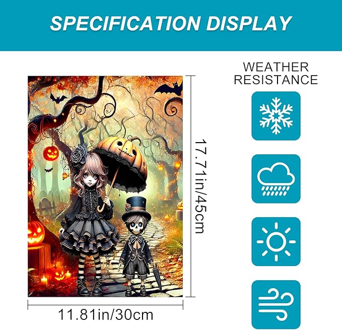 Halloween Horror Garden Flag 12x18 Inch Gothic Doll Pumpkin Umbrella Skull Boy Flag Outdoor Yard Decoration House Banner Porch Lawn Patio Home Decor