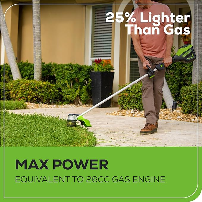 Greenworks 60V 16" Brushless Cordless String Trimmer - 65min Runtime for 2-Mile Fence Lines & Large Properties, 2X Quieter Than Gas, 2.5Ah Battery/Charger Included